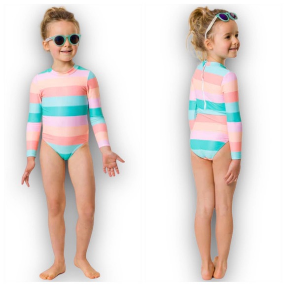 Snapper Rock Other - NWOT Girls Snapper Rock Sunset Stripe One Piece Long Sleeve Swimsuit Size 4